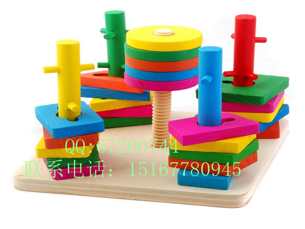 Young children Toys Parent-child Early teaching Puzzle Toys Wooden Spelled toys Five-column shape ferrule 