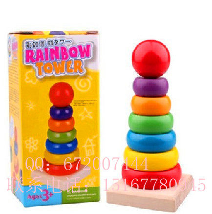 Parenting Early Teach Rainbow Tower Blocks Wooden Trellis Layers Laminated Infant Puzzle Toy Toddler Toddler Toys