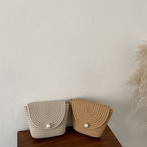 Свежая небольшая сумка из жемчуга, соломенная маленькая пляжная сумка через плечо на одно плечо