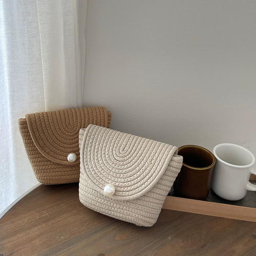 Свежая небольшая сумка из жемчуга, соломенная маленькая пляжная сумка через плечо на одно плечо