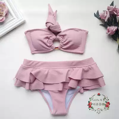 Barbie pink bikini three-point sexy ruffle bikini triangle hot spring resort swimsuit women