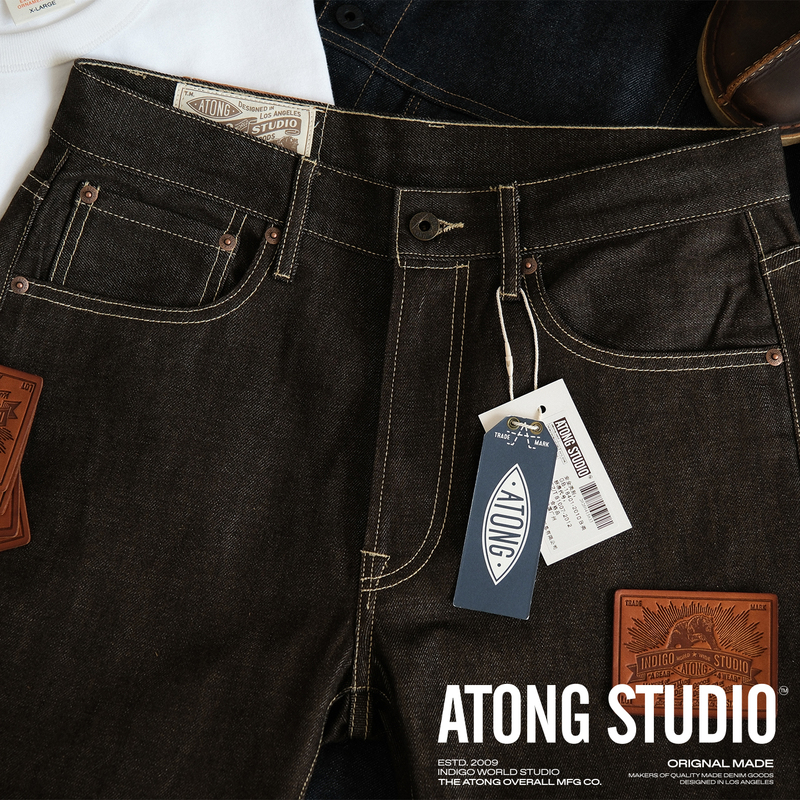 Atong American Retro Light Brown 501 Raw Denim Jeans, Loose Straight Fit, New Denim Style