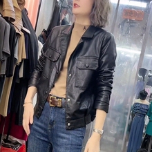 PU leather jacket for women's spring 2024 new Korean style short casual leather jacket versatile suit collar leather jacket trend