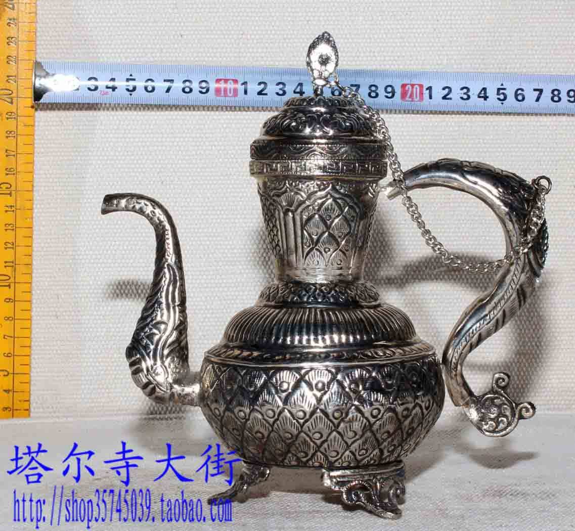 Silver - stained teapot milk teapot 22 cm tall manual Tibetan specialty teapot fittings