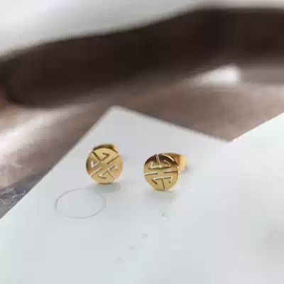 Xiaofu brand ear needle simple temperament small net red Golden Blessing word Korea does not fade titanium steel New Tide Valentine's Day