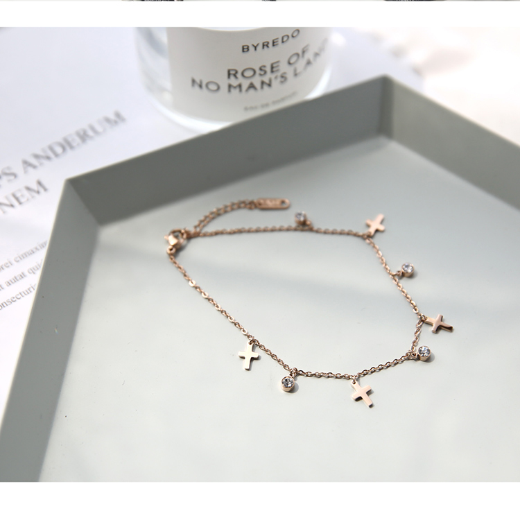 Hàn Quốc phiên bản vàng hồng 18K pha lê vòng chân thời trang khí chất đơn giản mật ong đỏ mật ong không phai lắc chân nữ bạc ta