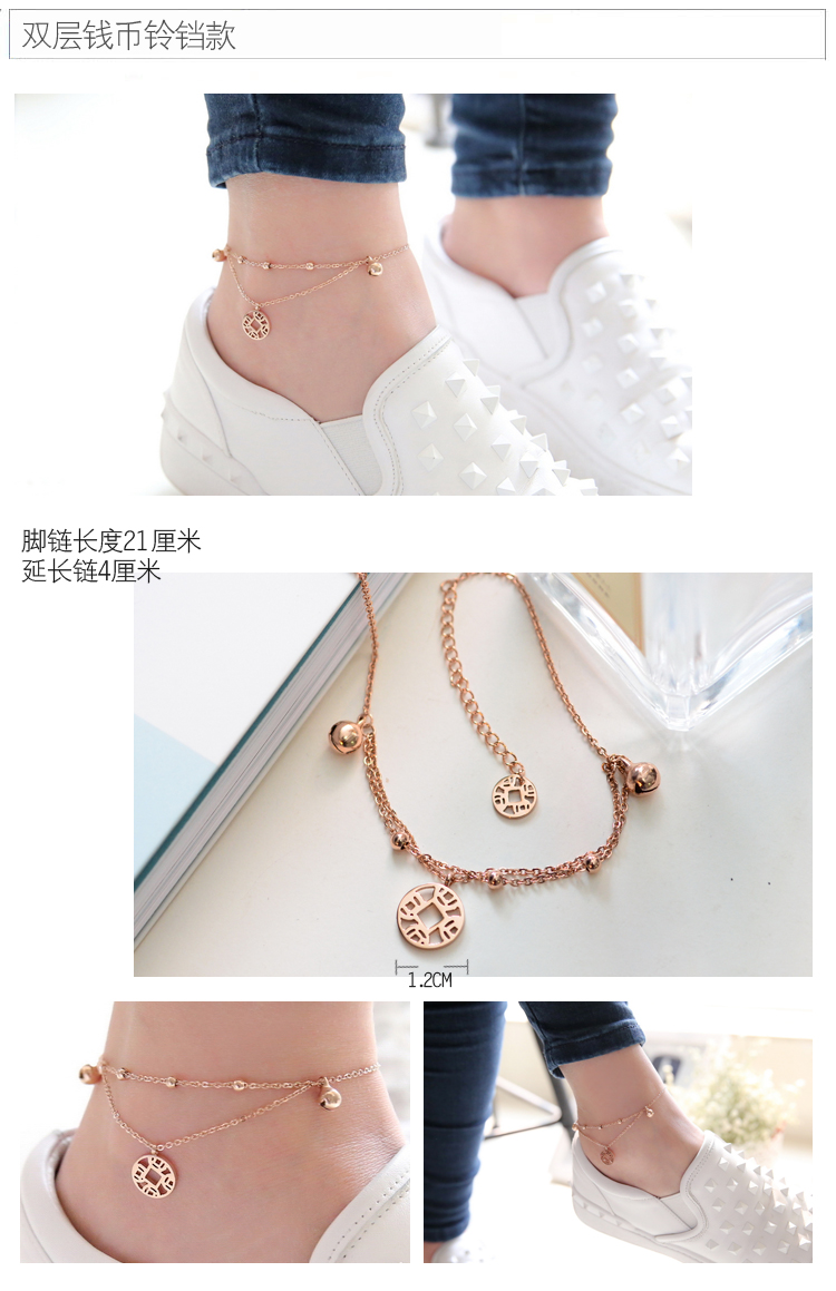 2018 Nhật Bản và Hàn Quốc thời trang rose gold vòng chân của phụ nữ cá tính đơn giản sinh viên hoang dã titanium đồ trang sức bằng thép phụ nữ không phai