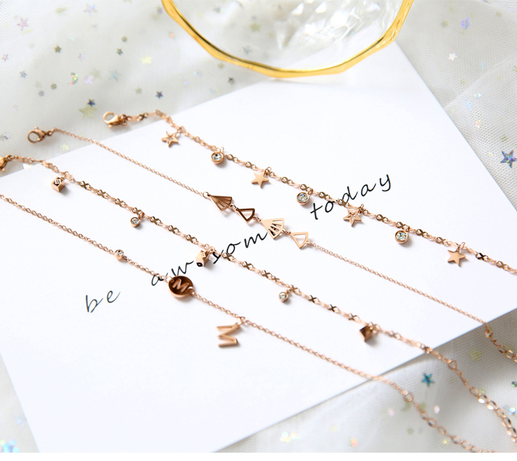 Hàn Quốc bằng thép titan mạ vàng hồng 18K màu vàng vòng chân vàng nữ thời trang đơn giản, màu đỏ học sinh Tanabata không phai - Vòng chân những mẫu lắc chân đẹp nhất