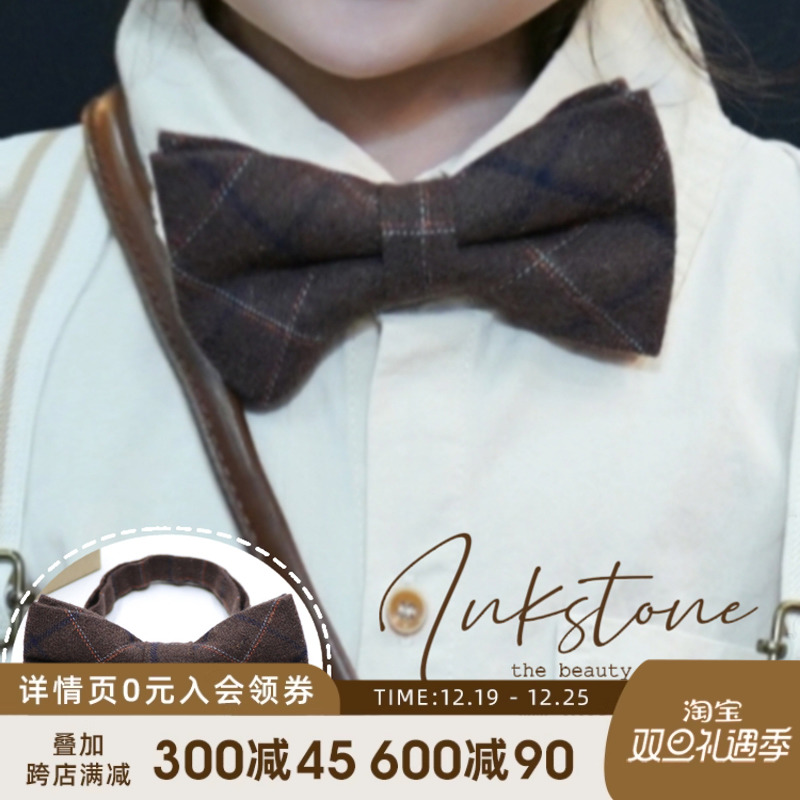 Inkstone Home Children's clothing Children's cotton linen collar tie Korean version Fashion casual striped baby collar tie male girl butterfly knot tide-Taobao