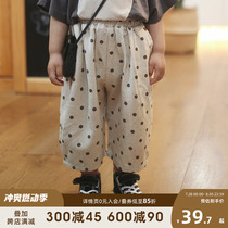 Yantaijia childrens anti-mosquito pants boys pants summer baby cotton and linen three-quarter pants thin girls medium pants loose and trendy