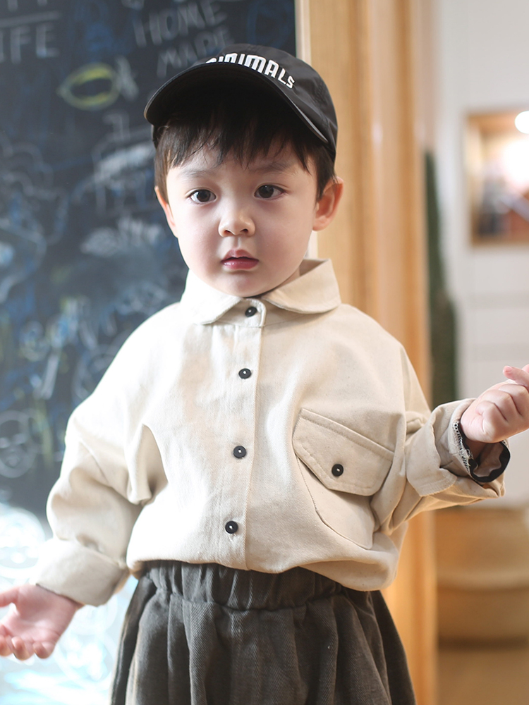 Yantai children's clothing Han children's pure cotton shirt boy white shirt 2023 new spring and autumn baby ocean tide