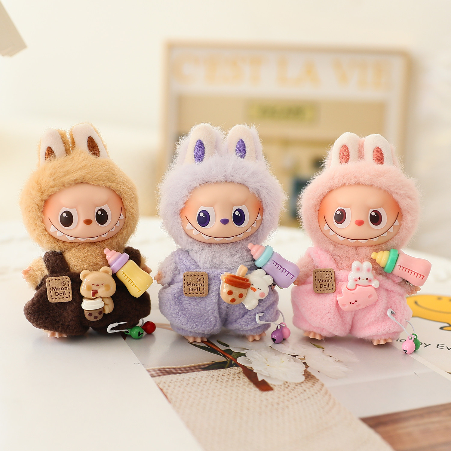 mini拉布布四代娃衣Labubu4.0心底密码衣服着替可爱奶瓶背带裤-淘宝
