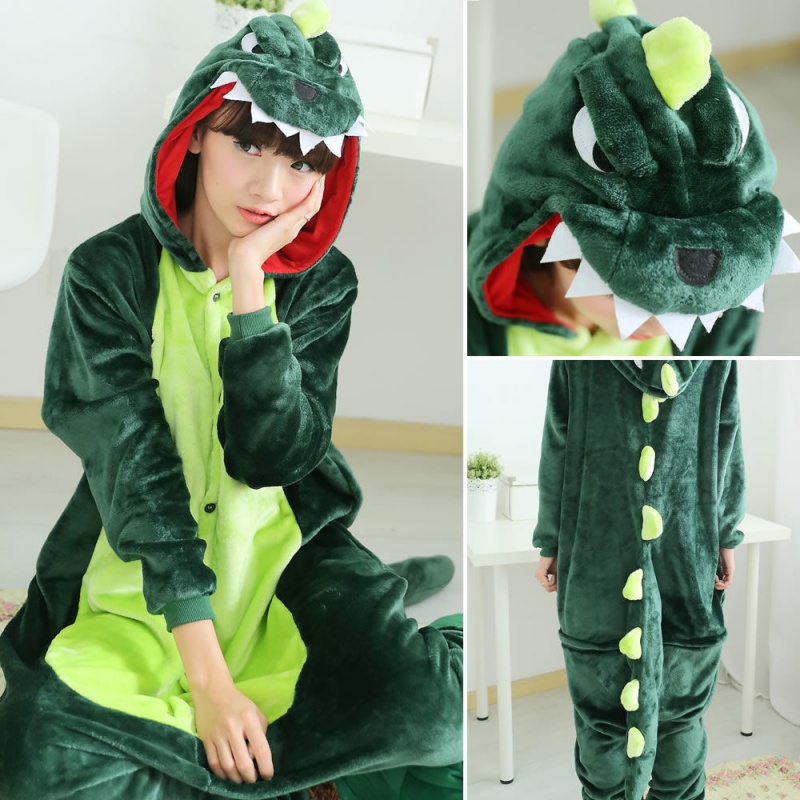 Flannel men and women couples cute adult cartoon animation dinosaur animal one-piece pajamas spring autumn winter thick coral fleece