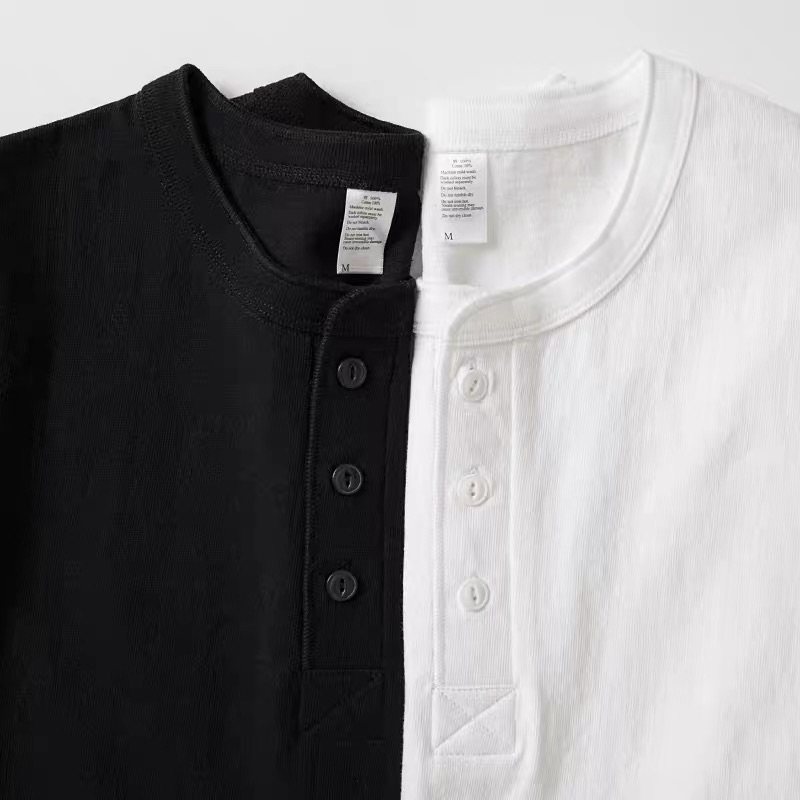 Shenyang Normandy 245g heavyweight cotton retro Henry collar long-sleeved T-shirt rough American cotton seamless tube weave
