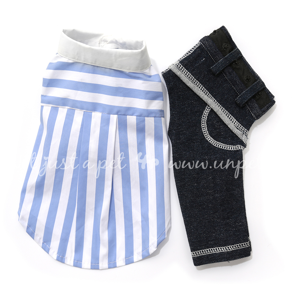 Summer Breguet Teddy Cat Dog Pet Trang phục cho thú cưng 乖乖 Peter Pan Cổ áo Áo sơ mi sọc xanh - Quần áo & phụ kiện thú cưng quần áo cho chó phốc hươu