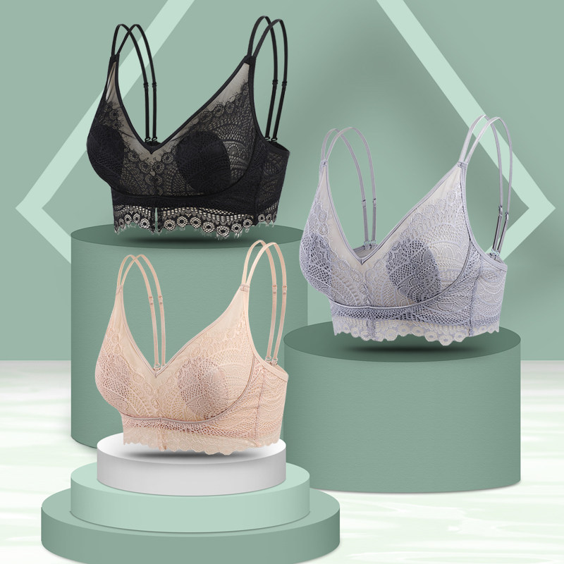 Steel-free ring sexy underwear Ultra thin summer lace crystal cup rabbit ear gathering small chest