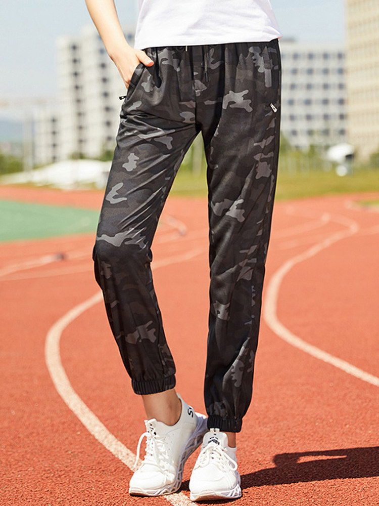 Hiking quick-drying pants Women's summer thin men's loose breathable running quick-drying black pants Camouflage thin hiking pants