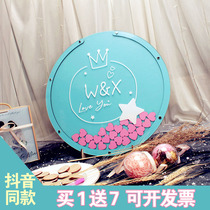 Macaron blue creative nemesis red wedding sign to board wood chip signature blessing memento round frame slot custom water card