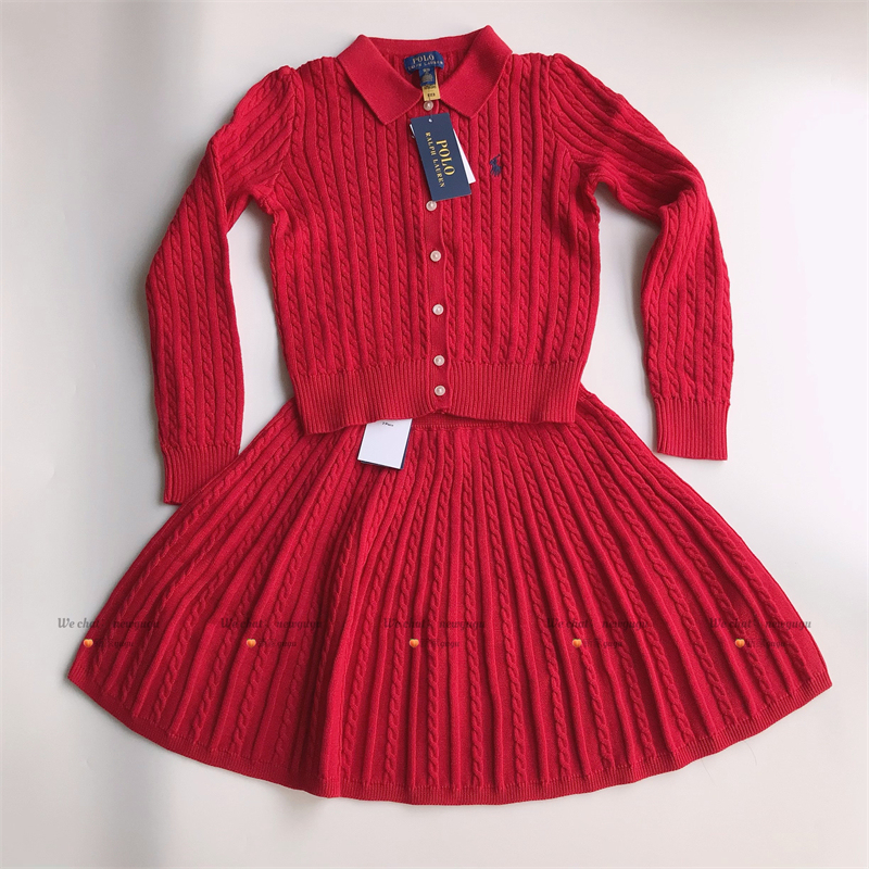Ralph Lauren White Red Blue Striped Knitted Children's Skirt Suit