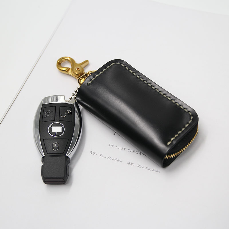 Compact Car Key Genuine Leather Protective Case Crocodile Leather Horse Hip Leather Rare Leather Zipper Key Pouch Hand-Stitched