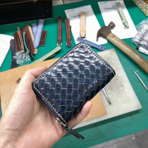 Horse Hip Leather Pure Hand Woven Key Bag Zipper Short Genuine Leather Car Key Bag Brief to facilitate large capacity