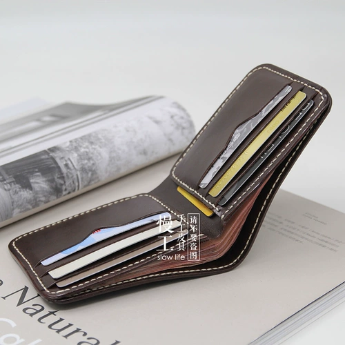 Античный горизонтальный короткий стиль, 8 слотов для карт, растительного дубления, первый слой, коровья кожа, кошелек ручной работы, чистое ручное шитье, медленная работа, бесплатная доставка