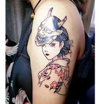 Full 15 geisha flower arm tattoo sticker waterproof female durable simulation Korean dark wind Japanese tattoo sticker