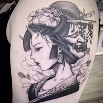 Full 15th series geisha flower arm tattoo sticker waterproof female lasting simulation ins dark wind Korean sticker