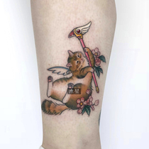 Full 15 yuan beautiful girl warrior orange cat cartoon tattoo sticker waterproof female lasting simulation Korean Japanese series