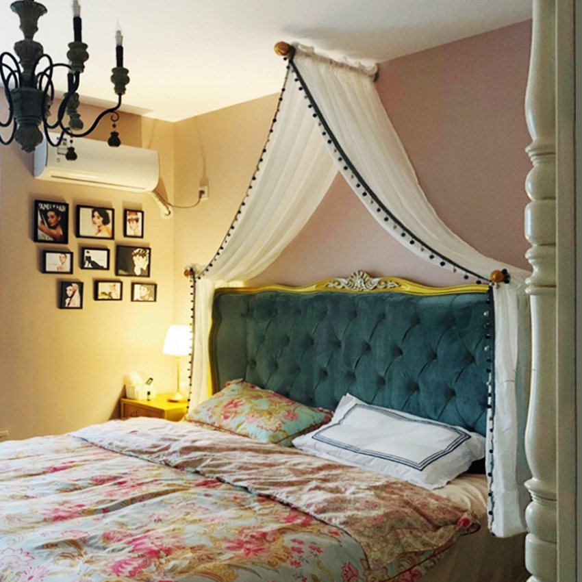 Three poles on the wall bed curtain Korean-style princess American-style homestay inn high-end hotel inn hemp gauze bedside decorative veil