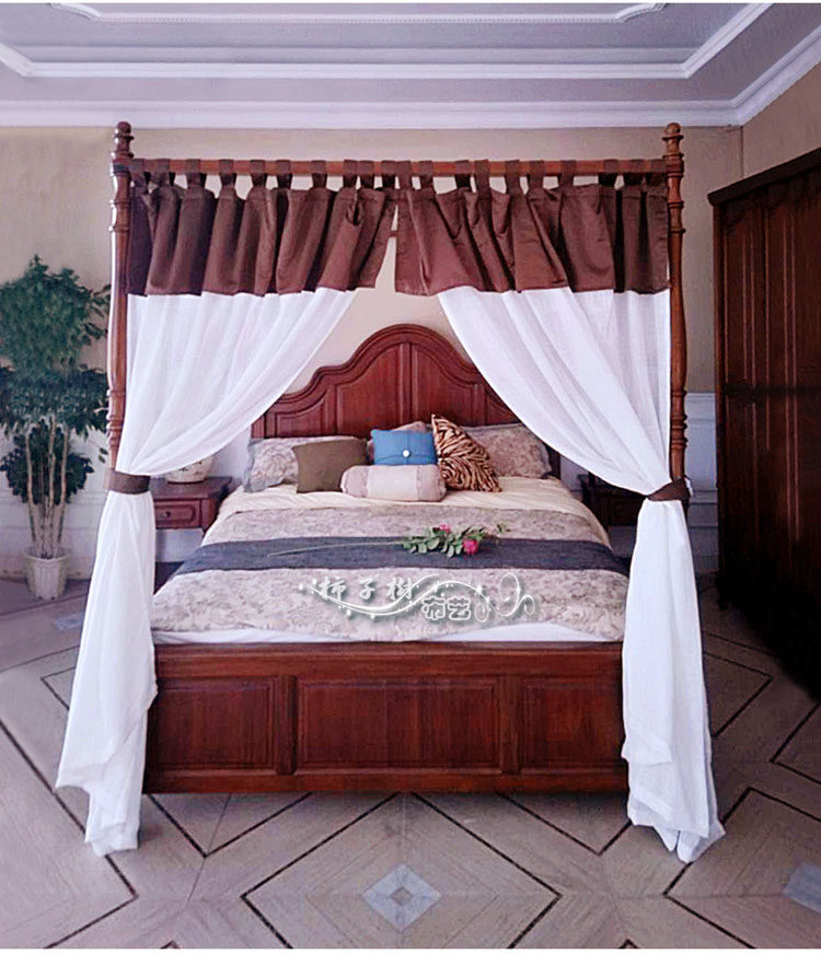 Cotton tinged Southeast Asian Wind Mediterranean American style European style iron art Four-column bed cotton linen retro hemp Mantle Bed Mantle 