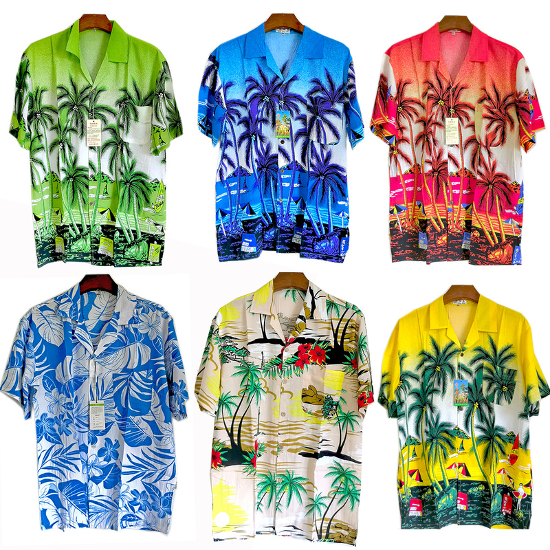 Popular Thin Hainan Island Style Men's Short-Sleeved Shirt Made of Cotton Silk Fabric, Beach Shirt, Floral Shirt, Casual Shirt