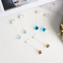 South Korea Korean version of fashion extremely simple temperament square colorful blue crystal drop earrings earrings without pierced ears ear clip earrings female
