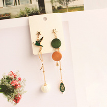 Mori design Japan and South Korea New 925 silver green swallow temperament wooden earrings earrings ear studs earrings