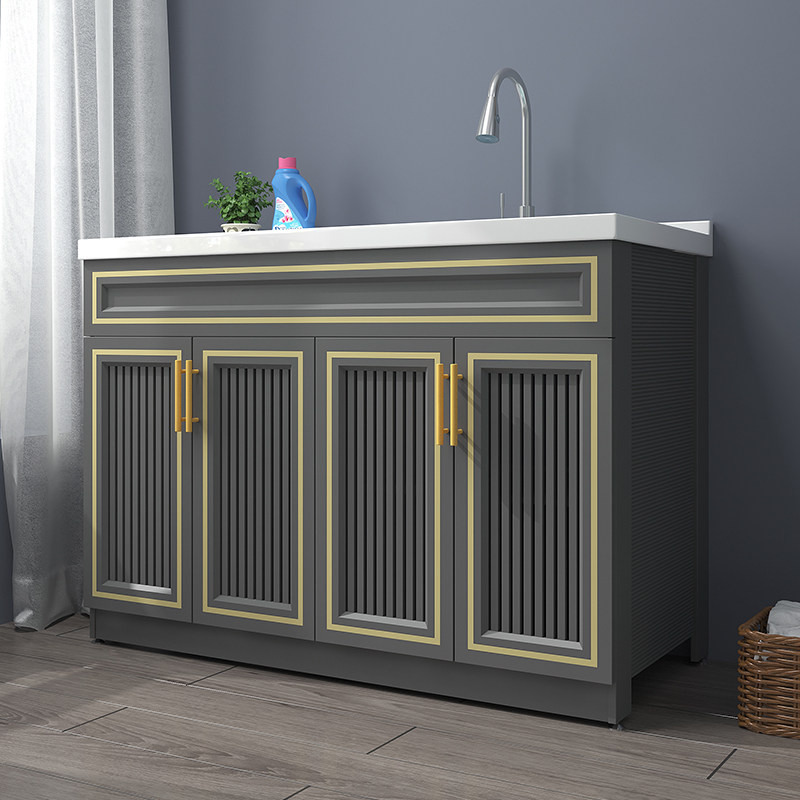 Space aluminum balcony laundry basin waterproof washing bathroom cabinet double slot wash basin one-in-one washing pool cabinet