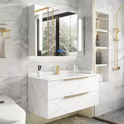 Rock board bathroom cabinet light luxury modern simple dressing room wash face wash hand basin cabinet combination bathroom set hanging cabinet