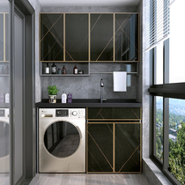 Balcony washing machine cabinet combination quartz stone pool tank integrated cabinet drum companion with washboard space aluminum hand washing basin