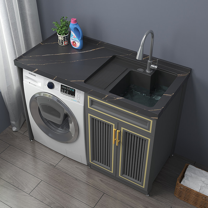 Balcony Washing Machine Cabinet Mate Space Aluminum Hand Wash Face Bench Bath Cabinet Combined Cut Corner Marble Laundry Tank