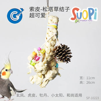 Soupi parrot toy ແປກ cone ຫຍ້າ knot chewing ແລະ foraging parrot ຂະຫນາດນ້ອຍວັດສະດຸທໍາມະຊາດ CG