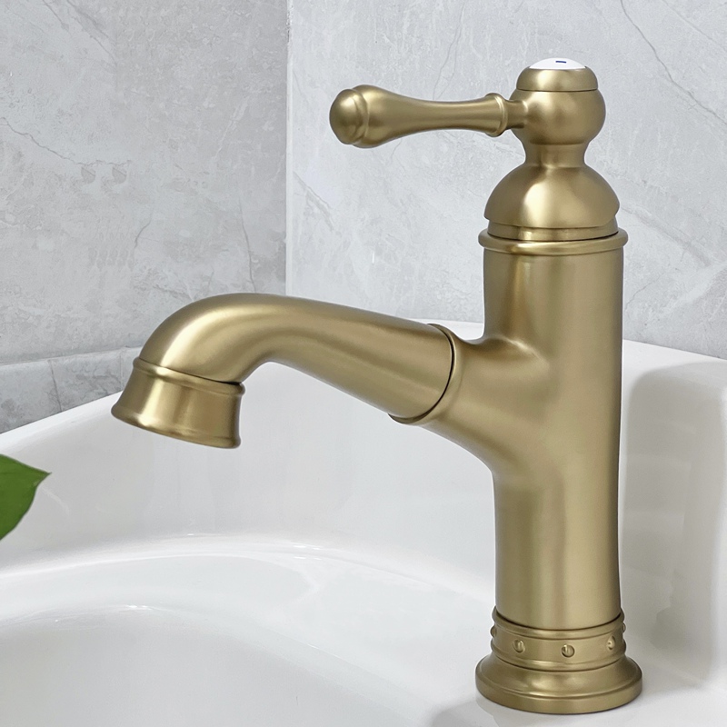 Victorian French-Style Retro Pull-Out Faucet, All-Copper New Model, Hot and Cold Water Washbasin Retractable Household Faucet