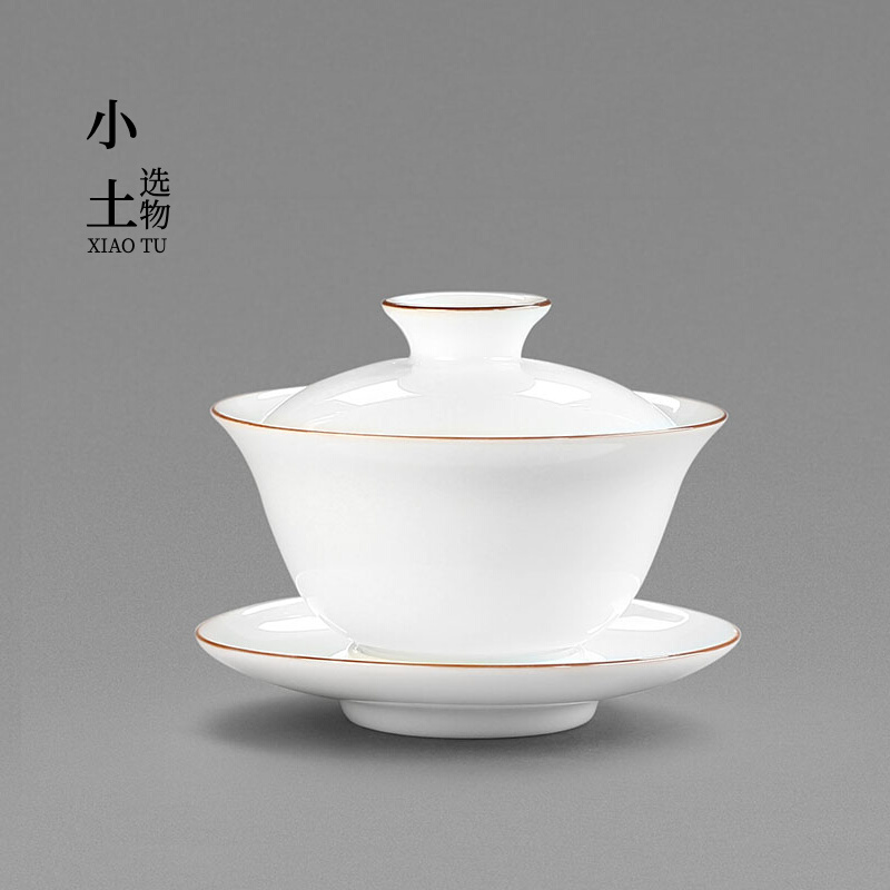 Sweet white glaze cover bowl tea cup kung fu tea set with lid tea bowl large white porcelain three talents tea cup single 150ml