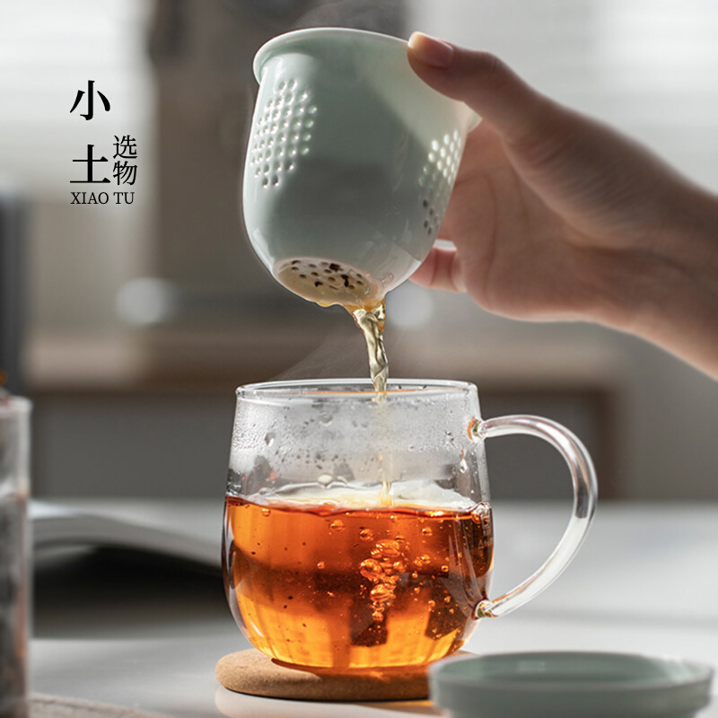 High temperature resistant glass cup tea cup personal special cup tea water separation tea cup office ceramic filter water glass