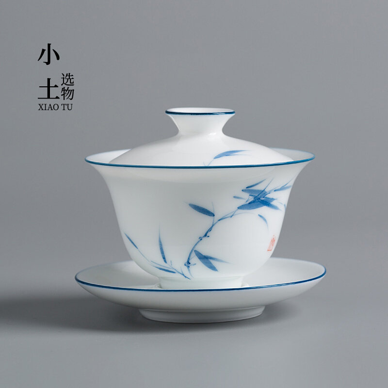 Hand-painted blue and white tea bowl is not hot white porcelain small cover bowl thin tire tea cup tea set three talents bowl 100ml small
