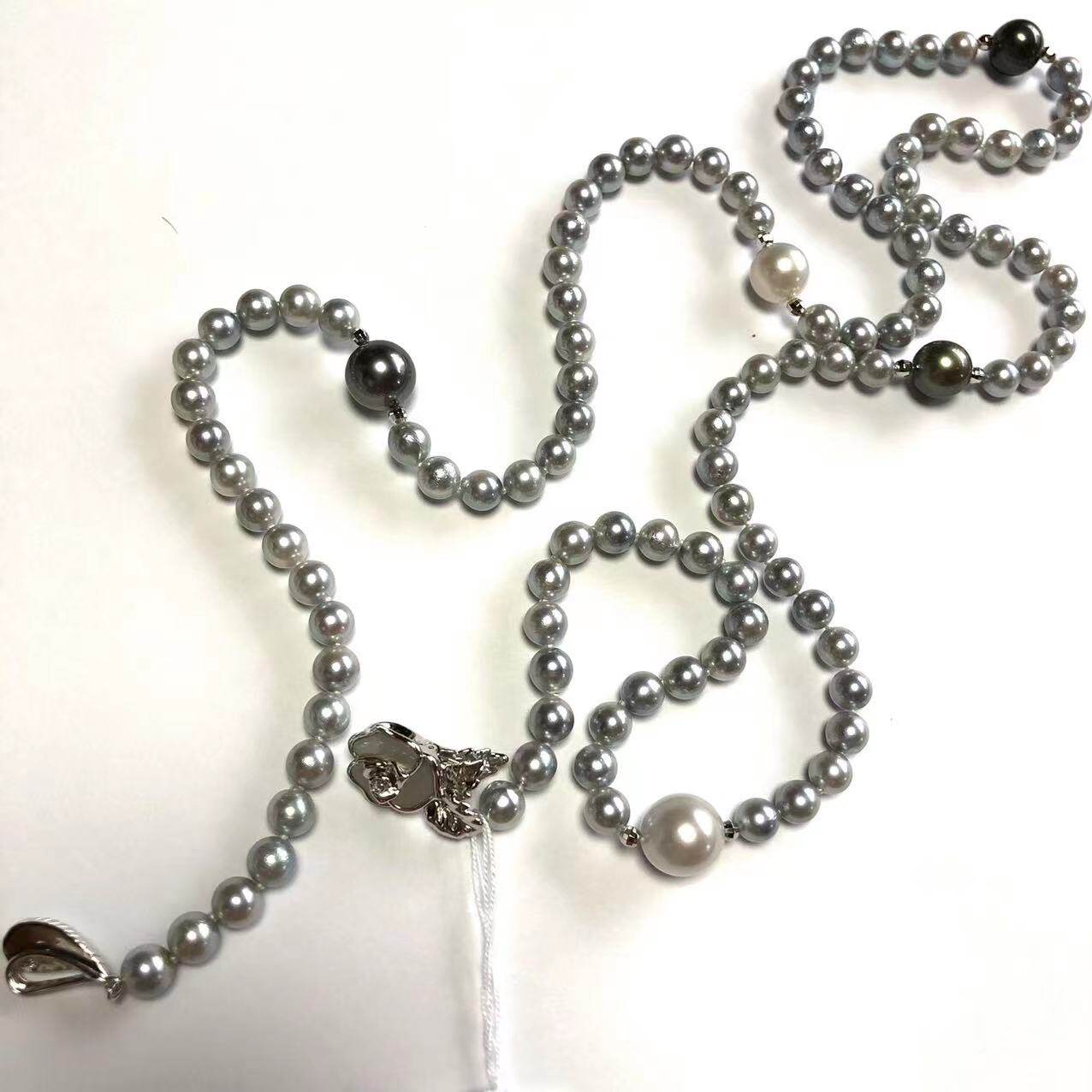 Spring Feng News Miss Shiyuan Agoya Pearl Tahiti Tahiti White Flower Close Long Chain 6 5-7mm90cm