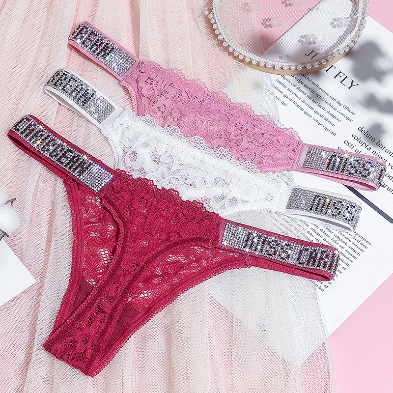 Women's Underwear Sexy Lace Rhinestone Thong Women's Low-Waist Seamless Breathable Underwear Thong Women's Underwear Sexy Lace Rhinestone Thong Women's Low-Waist Seamless Breathable Underwear Thong