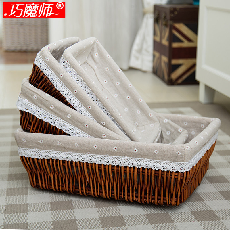 High quality natural willow collection box and vine collection basket revolving basket desktop debris collection basket