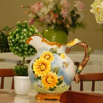 American country sun flower ceramic hand painted vase underglaze color hydroponic large vase High-grade home craft flower arrangement