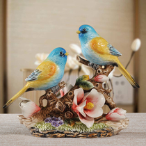 Chinese ceramic flower and bird decoration affectionate blue-headed bird branches fly wings Wedding decoration Home decoration