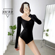 Long sleeve swimsuit womens belly thin conservative conjoined meat Korean ins Wind Black hot spring 2021 New