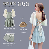 Fairy sleeve swimsuit womens one-piece 2021 New thin belly covering legs